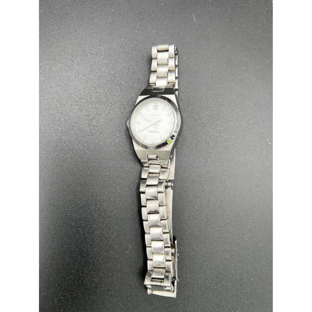 Fossil AM-4165 Stainless Steel Watch Silver Dial Date 10 ATM Water Resistant